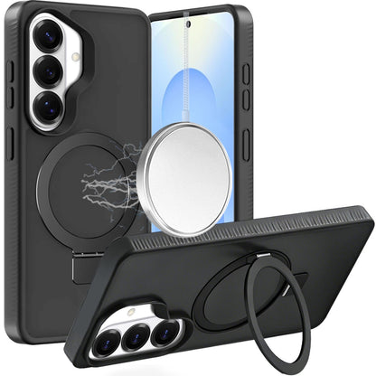 For Apple iPhone 17E /16E Magnetic Circle Kickstand with MagSafe Compatibility, Matte Skin, Rugged Bumper, and Ring Holder Case Cover Black