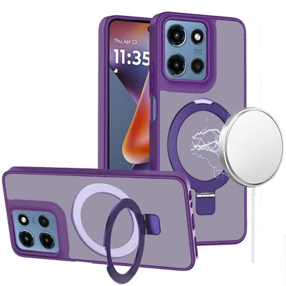 For Apple iPhone 11 Magnetic Circle Back with Ring Stand Full Rotation Matte Hybrid Shockproof Case Cover Purple