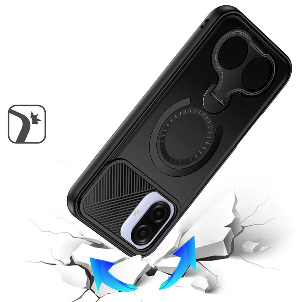 For Samsung Galaxy A07 Hybrid with Invisible 2 Hole Ring Stand Magnetic back Car Mount Friendly Protector Case Cover