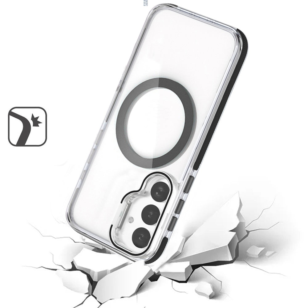 For Samsung Galaxy S25 FE /S25 Fan Edition Hybrid Clear Back Case with Invisible Camera Bracket Stand, MagSafe Magnetic Circle, Shockproof Color Frame Case Cover