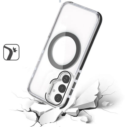 For Samsung Galaxy S25 FE /S25 Fan Edition Hybrid Clear Back Case with Invisible Camera Bracket Stand, MagSafe Magnetic Circle, Shockproof Color Frame Case Cover