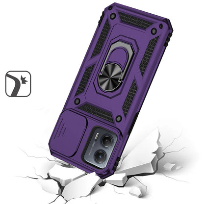 For Motorola Moto G 5G 2025 Hybrid Ring Shockproof with 360° Rotate Ring Kickstand, Camera Lens Protection, Soft Edge Bumper Case Cover Purple