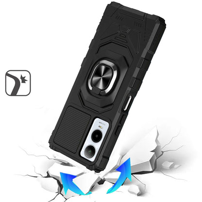 For Samsung Galaxy A52 5G Hybrid Dual Layer with 360° Rotate Magnetic Ring Stand Holder Kickstand TPU Rugged PC Shockproof Case Cover Black