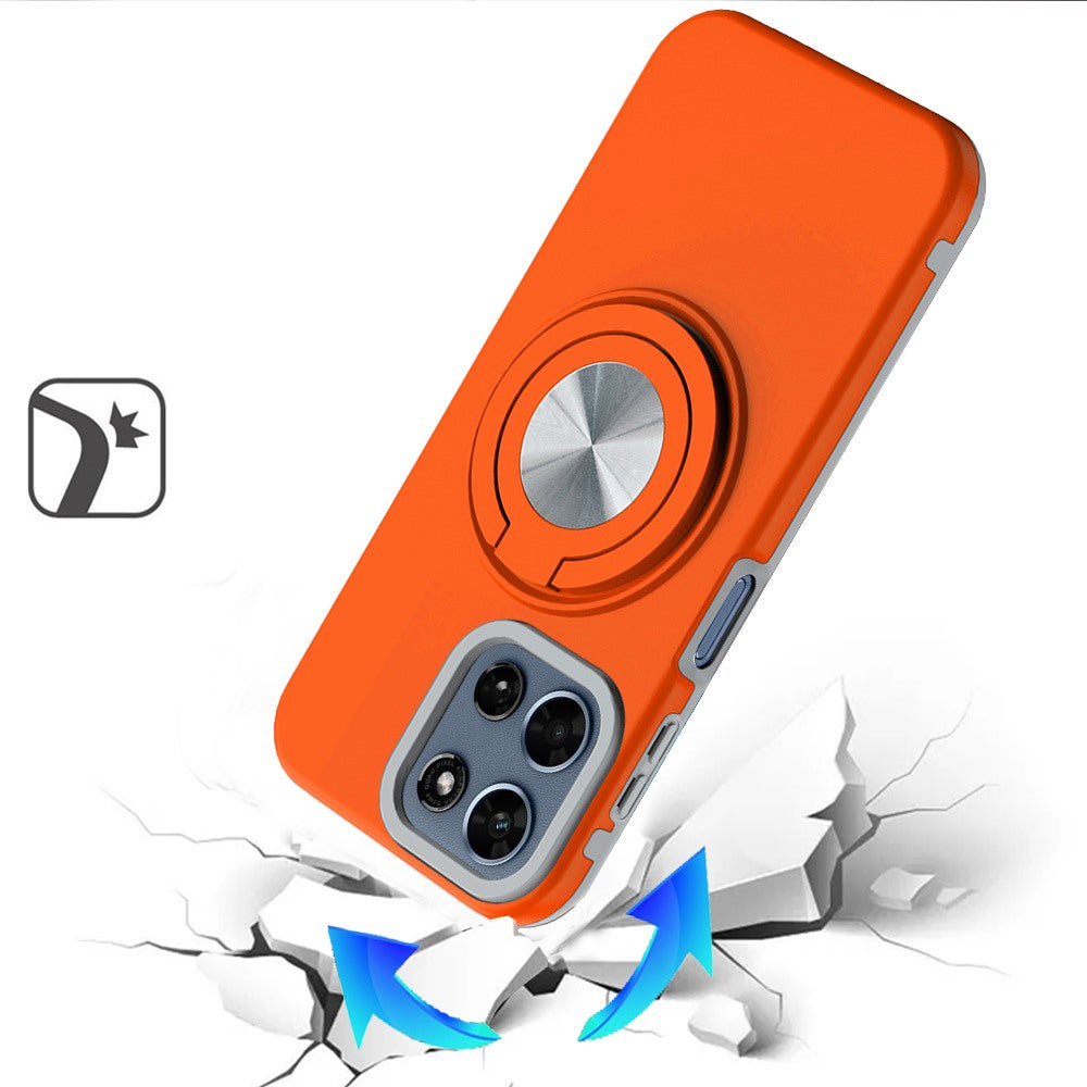 For Motorola Moto G 5G 2026/2025 Metal Matte Hybrid with Invisible Rotational Ring Stand, Car Mount Friendly, Military Grade Slim Fit Sturdy Case Cover Cosmic Orange