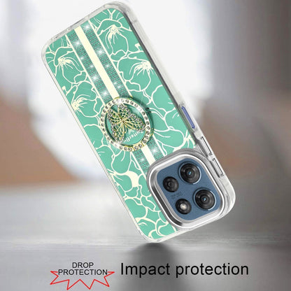 For Motorola Moto G 5G 2026/2025 Diamonds 3D Butterfly Floral Design Bling Sparkly Glitter Hybrid Metal Fashion with Ring Stand Case Cover