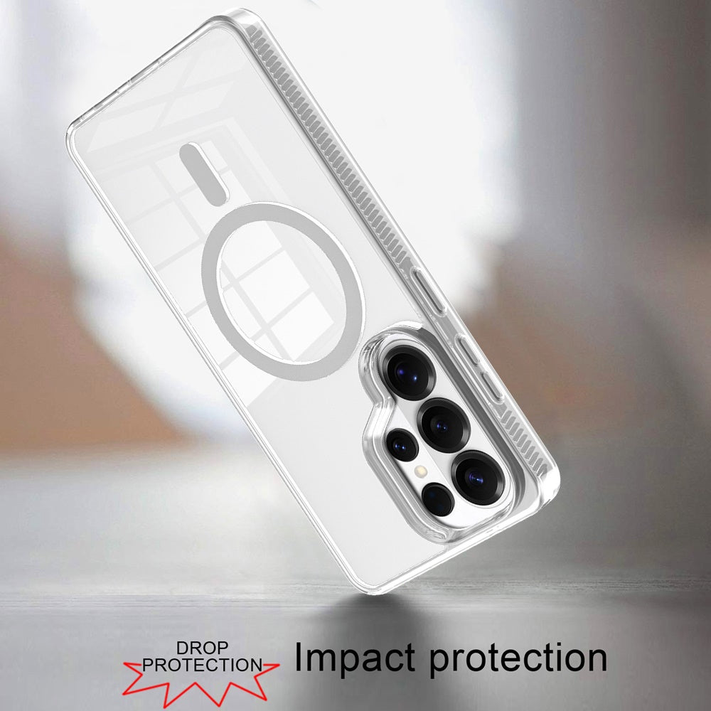 For Samsung Galaxy S25 Ultra MagSafe Compatible Integrated Technology Clean Transparent Hybrid Armor TPU Frame Case Cover Black