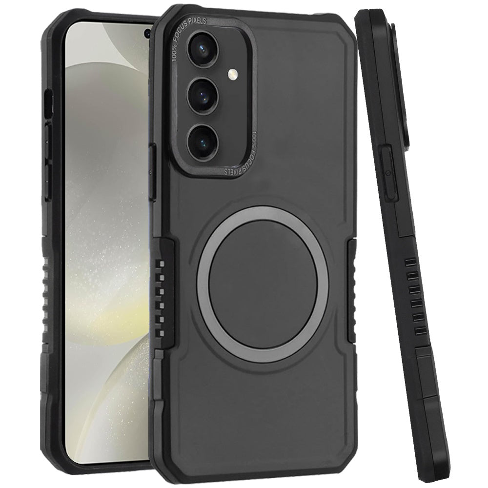 For Samsung Galaxy S25+ /S25 Plus /S24+ Plus Hybrid Armor Grip Metal Magnetic Circle Compatible with MagSafe for Wireless Charging Shockproof Case Cover