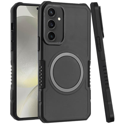 For Samsung Galaxy S25+ /S25 Plus /S24+ Plus Hybrid Armor Grip Metal Magnetic Circle Compatible with MagSafe for Wireless Charging Shockproof Case Cover