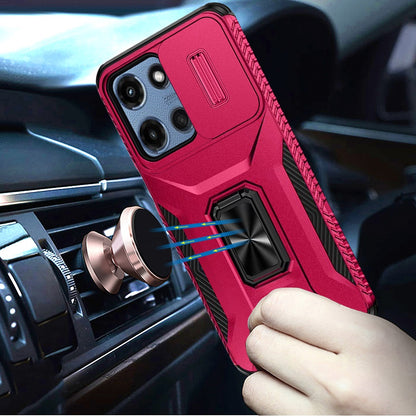 For Samsung Galaxy S25 EDGE Case, Camera Cover with Magnetic Rotation Ring Stand, Military Grade Hybrid Hard TPU Shockproof Case Cover Hot Pink
