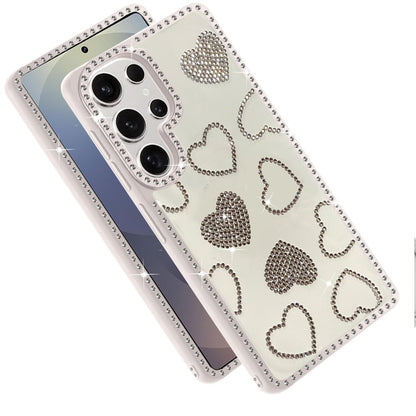 For Samsung Galaxy S25 Ultra Spread Love Glitter Shimmer Bling Diamond Edge Hybrid Drop Protection Shockproof Design Case Cover