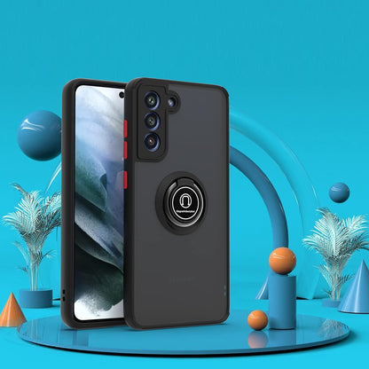 For Samsung Galaxy A37 5G Translucent Matte Back Hybrid with Rotatable Metal Ring Holder Kickstand Shockproof TPU (Fit Car Mount) Case Cover