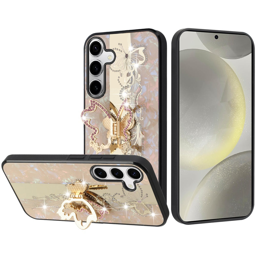 For Samsung Galaxy A37 Diamonds 3D Butterfly Bling Sparkly Glitter Ornaments Engraving Hybrid with Stand Fashion Case Cover