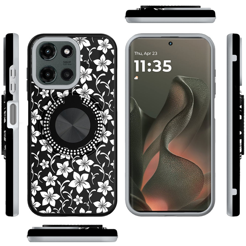 For Motorola Moto G Stylus 5G 2025 Pattern Design Hybrid with Invisible Ring Stand & Magnetic Back, Shockproof Protective Grip Case Cover