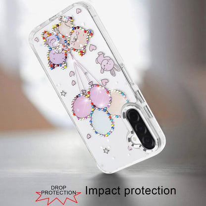 For Samsung Galaxy A17 5G Butterfly Resin Epoxy Diamond Design Metal Edged Hybrid Shockproof Heavy Duty Drop Protection Case Cover