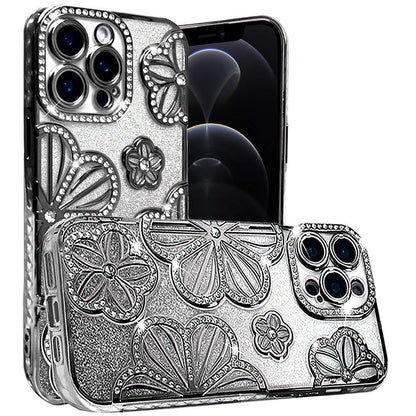 For Samsung Galaxy S26 Ultra Luxury Flower Design Sparkle Glitter Diamond Rhinestone Shimmer Bling Plating Thick TPU Hard PC Case Cover