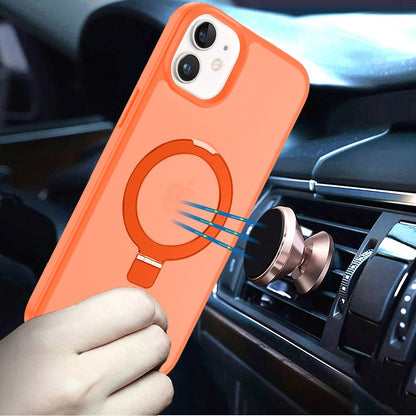 For iPhone 12 / iPhone 12 Pro (6.1") Magnetic Circle Back with Ring Stand Full Rotation Matte Hybrid Shockproof Case Cover Cosmic Orange