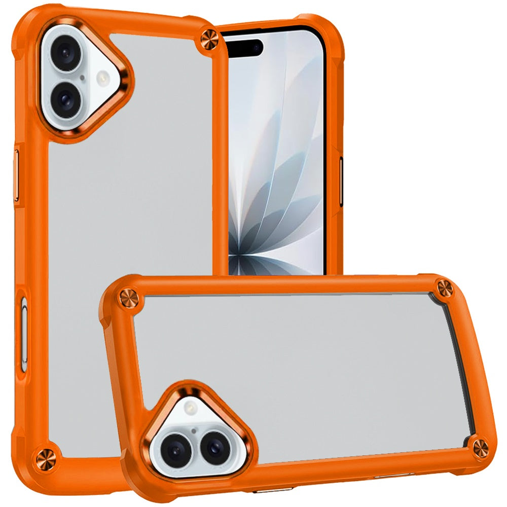 For Apple iPhone 17 (6.3") Hybrid Transparent Rubber with Metal Buttons & Camera Edges Hard TPU Corner Frame Bumper Case Cover Cosmic Orange