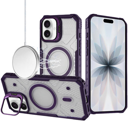 For Apple iPhone 17 Transparent Tough Dotted Magnetic Case with Camera Stand & Hybrid Grip Shockproof Case Cover