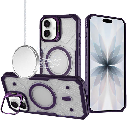 For Apple iPhone 17 Transparent Tough Dotted Magnetic Case with Camera Stand & Hybrid Grip Shockproof Case Cover