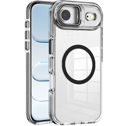For Apple iPhone 17 Air (6.6") Built-in Camera Kick-Stand, Compatible with MagSafe, Transparent Colorful Edged Tough Hybrid TPU Case Cover Black