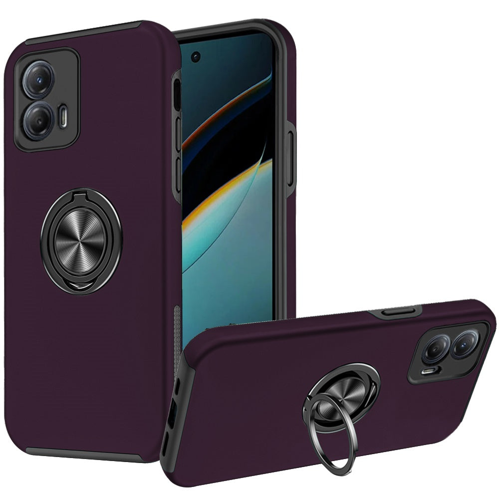 For Motorola Moto G Power 5G 2024 Hybrid 360 Degree Rotatable Metal Invisible Ring Stand Holder Slim Fit Magnetic Car Mount Shockproof Case Cover Dark Purple