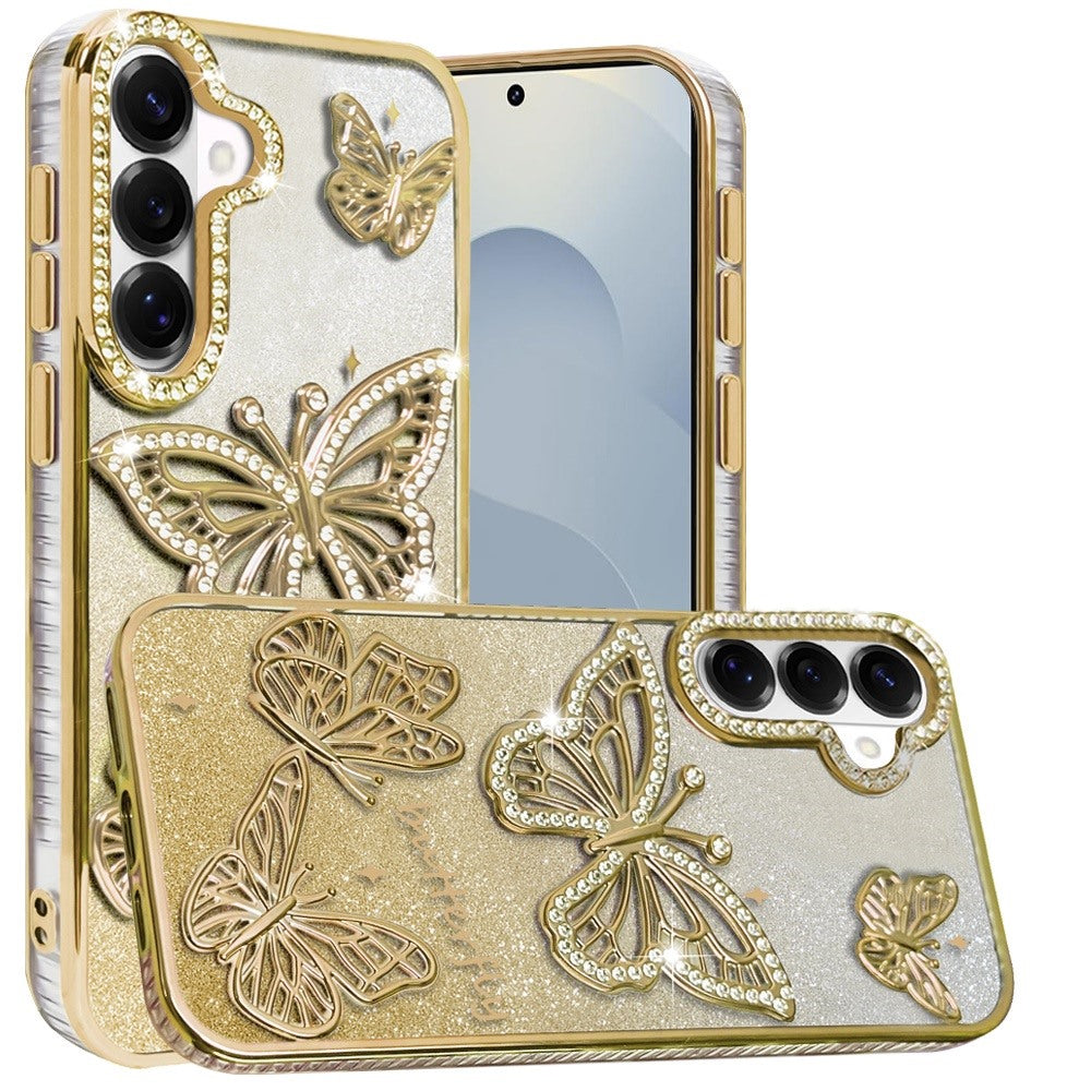 For Samsung Galaxy S26+ / S26 Plus Luxury Butterfly Sparkle Glitter Diamond Crystal Rhinestone Shimmer Bling Plating Thick TPU Hard PC Case Cover