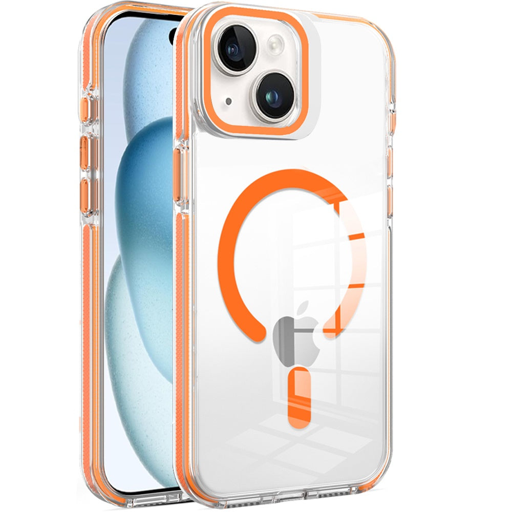 Phone Case for iPhone 15 Plus (6.7") Magnetic Transparent Tough Hybrid Camera Guard Stand Shockproof Color Edge Rugged Grip Durable Cover Cosmic Orange