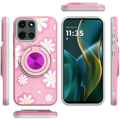 For Motorola Moto G Stylus 5G 2025 Pattern Design Hybrid with Invisible Ring Stand & Magnetic Back, Shockproof Protective Grip Case Cover