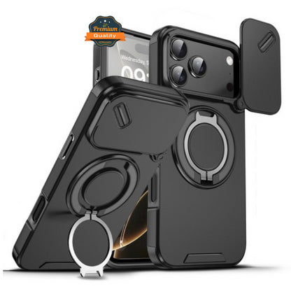For Apple iPhone 17 Pro Hybrid Case with 360° Magnetic Ring Stand, Camera Slide Protector & Compatible with MagSafe Case Cover