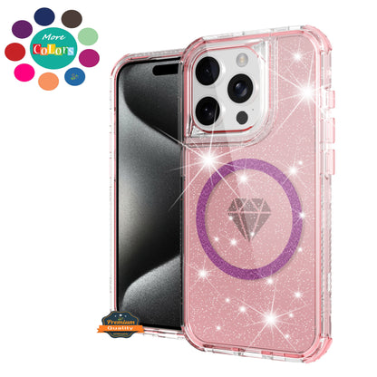 For Samsung Galaxy A36 Magnetic Circle Compatible with Magsafe, Bling Glitter Sparkle 3-in-1 Hybrid Shockproof TPU Bumper Case Cover