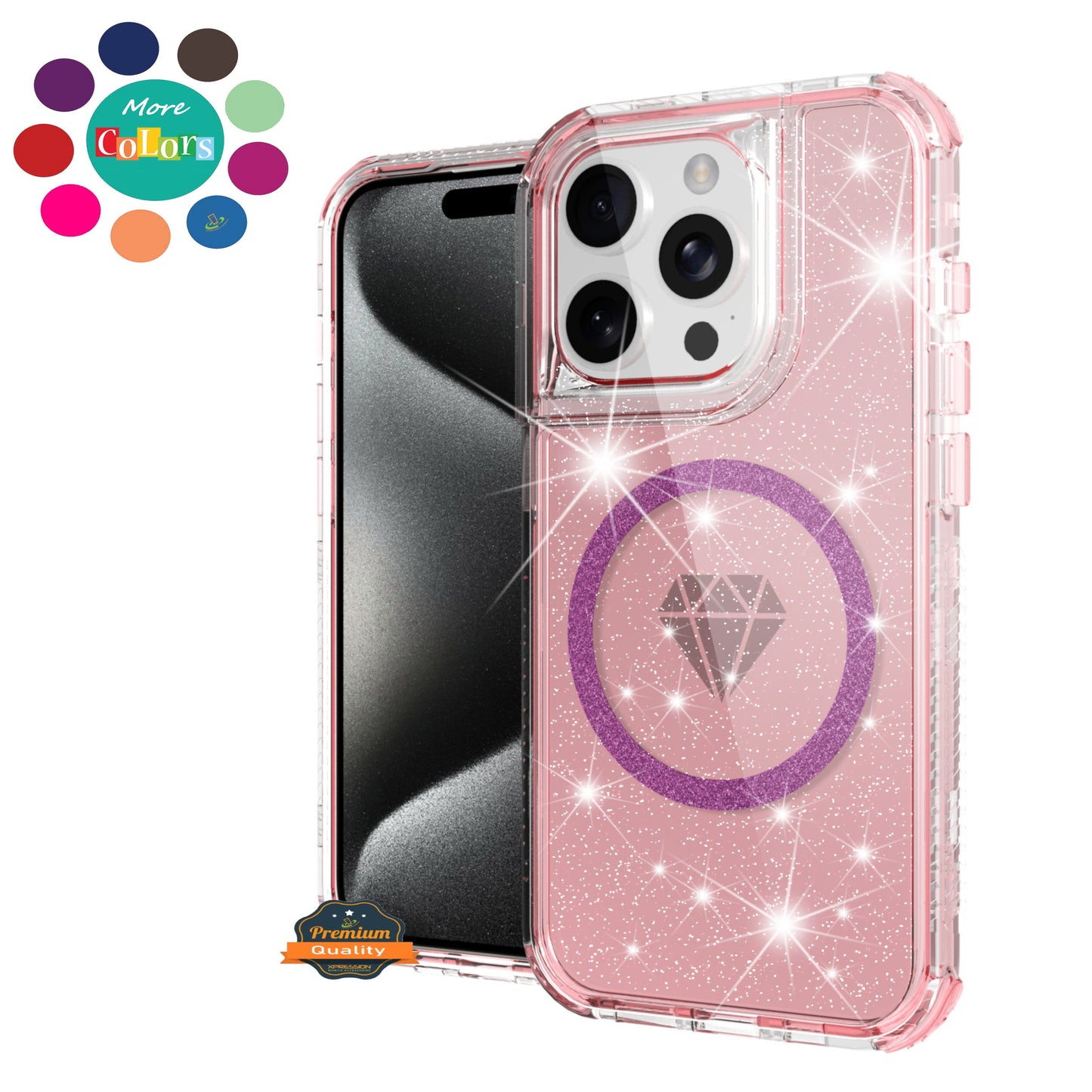 For Samsung Galaxy A37 Magnetic Circle Compatible with Magsafe, Bling Glitter Sparkle 3-in-1 Hybrid Shockproof TPU Bumper Case Cover