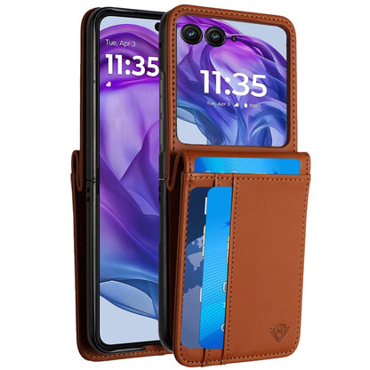 For Motorola Razr+ Plus 2024 Wallet Back Storage PU Leather with Credit Card ID Slots Holder Pocket Hybrid Protective Case Cover