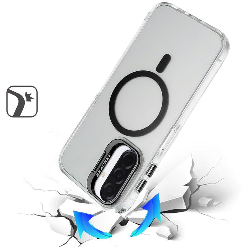 For Samsung Galaxy A17 5G Magnetic Back MagSafe Compatible Transparent Hybrid Drop Protection with Metallic Camera Stand Case Cover