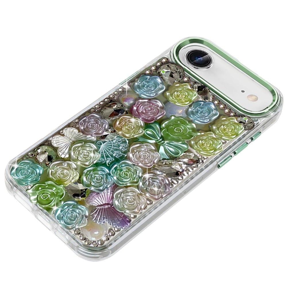 For Apple iPhone 17 Air (6.6") Muti-Color Floral Fashion Bling Crystal 3D Full Diamonds Stones Sparkle Rhinestone Glitter Hybrid Case Cover