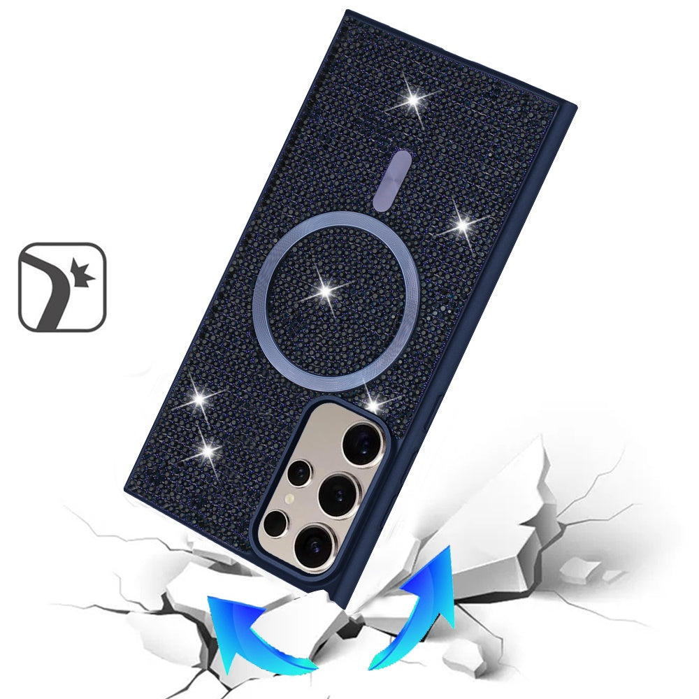For Samsung Galaxy S25 Ultra Sparkly Diamond Bling Case Rhinestone Skin Hybrid with Magnetic Circle, MagSafe Compatible Case Cover