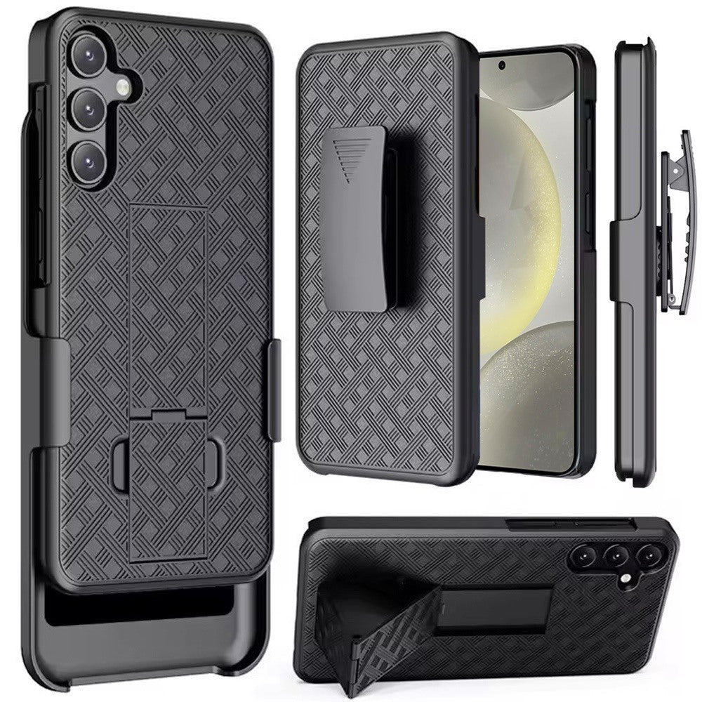 For Samsung Galaxy S25 /S24 Hybrid Slim 3-in-1 Shockproof Armor with Kickstand Holster Combo & Swivel Belt Clip Case Cover Black