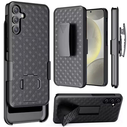 For Samsung Galaxy S25 /S24 Hybrid Slim 3-in-1 Shockproof Armor with Kickstand Holster Combo & Swivel Belt Clip Case Cover Black