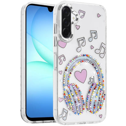 For Samsung Galaxy A17 5G Butterfly Resin Epoxy Diamond Design Metal Edged Hybrid Shockproof Heavy Duty Drop Protection Case Cover