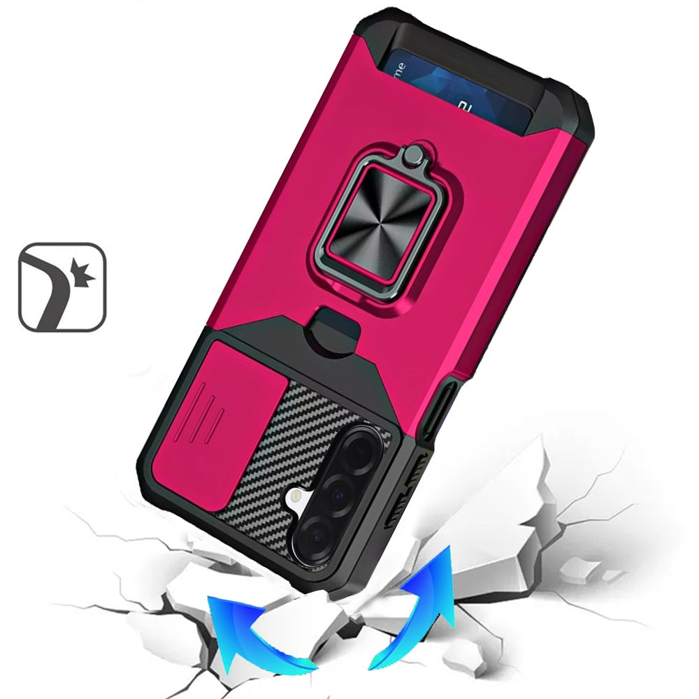 For Samsung Galaxy A17 5G Wallet Case with Ring Stand & Slide Camera Cover Back Credit Card Slot Holder, Military Grade Case Cover