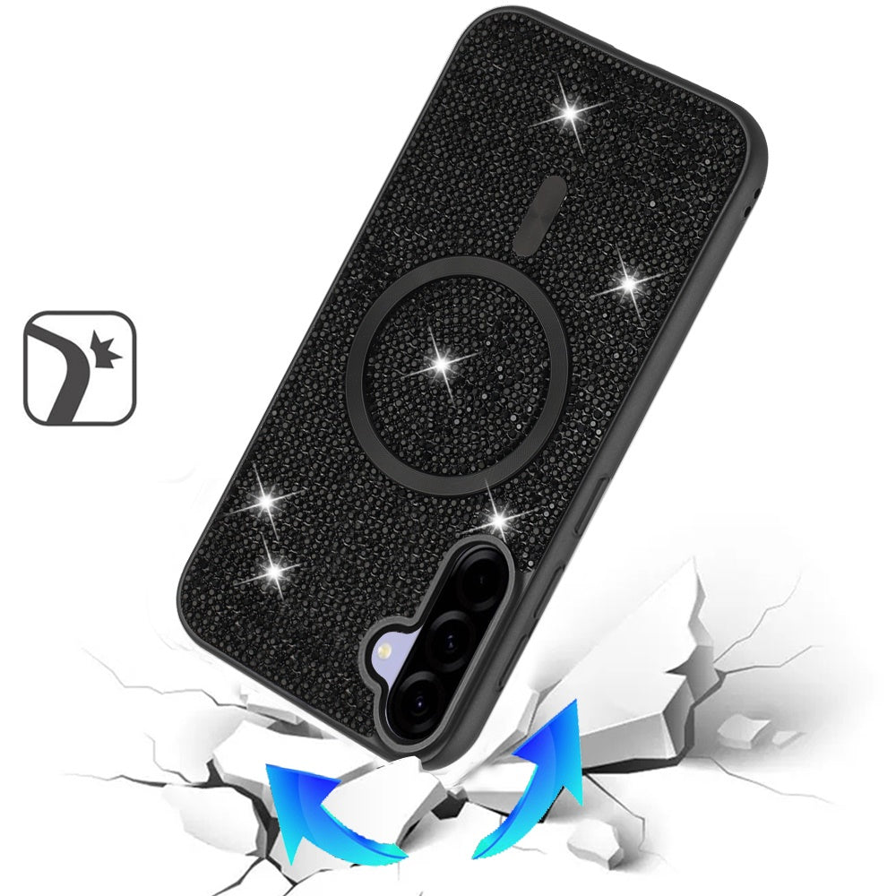 For Samsung Galaxy A37 Sparkly Diamond Bling Case Rhinestone Skin Hybrid with Magnetic Circle, MagSafe Compatible Case Cover