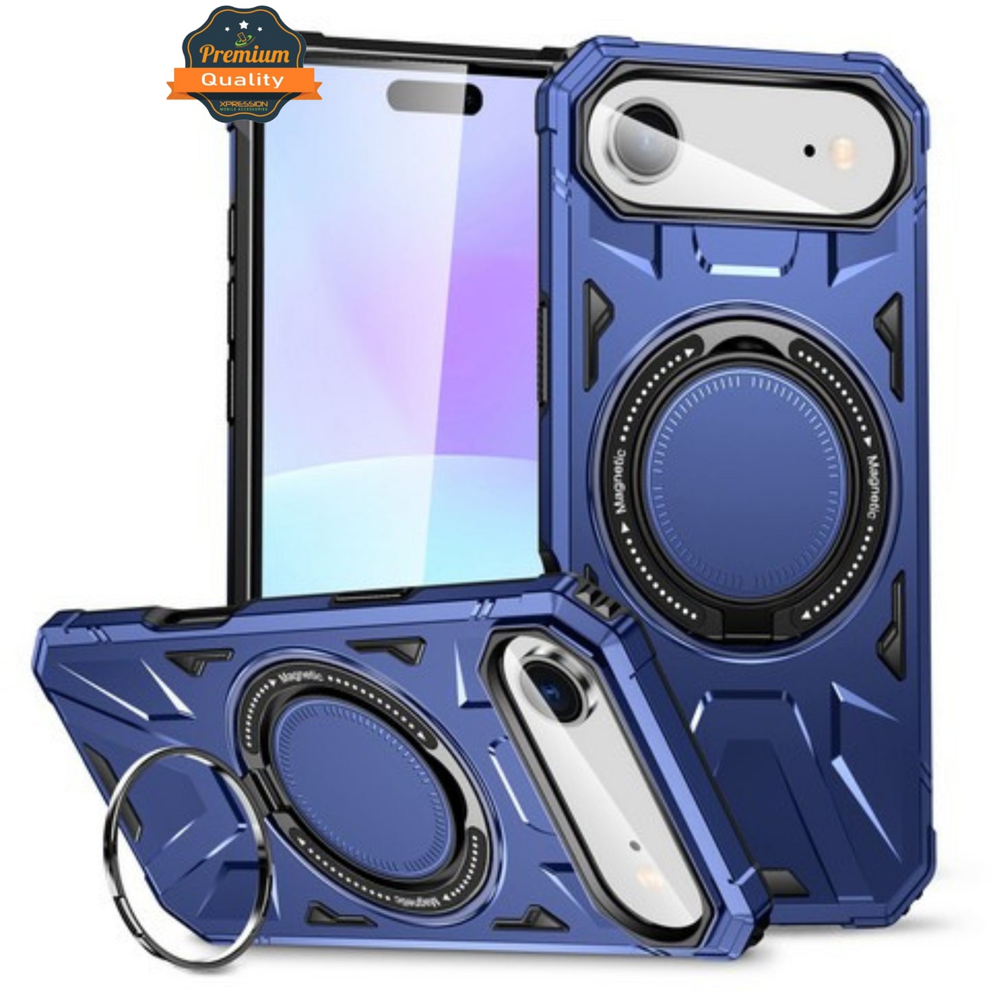For Apple iPhone 17 AIR Tough Shockproof Hybrid Magnetic Large Rotating Ring Stand Compatible with MagSafe Case Cover