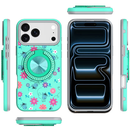 For Apple iPhone 17 Pro Max Pattern Design Hybrid with Invisible Ring Stand & Magnetic Back, Shockproof Protective Grip Case Cover