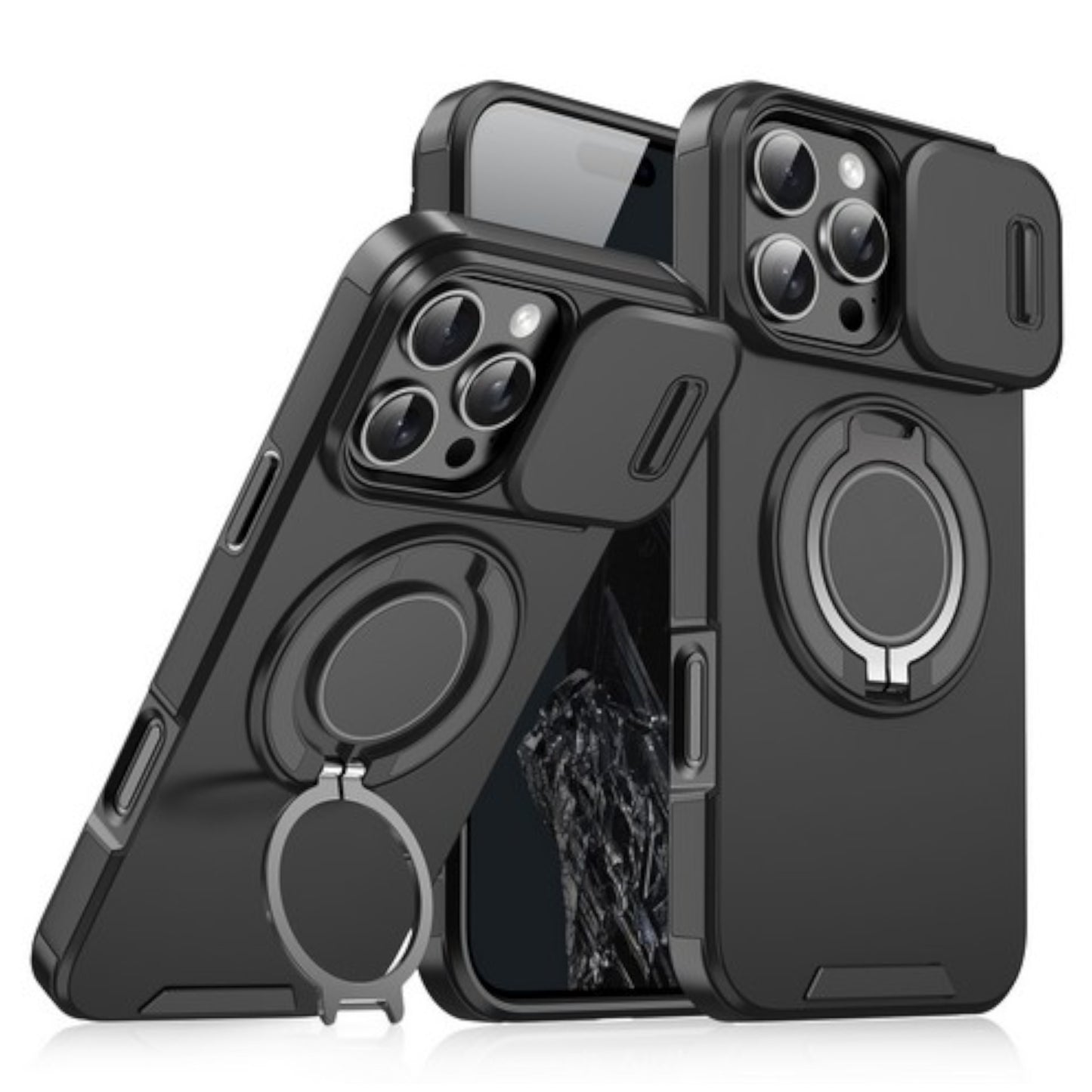 For Samsung Galaxy A17 5G Hybrid Case with 360° Magnetic Ring Stand, Camera Slide Protector & Compatible with MagSafe Case Cover