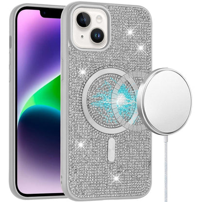 For Samsung Galaxy S25 EDGE Sparkly Diamond Bling Case Rhinestone Skin Hybrid with Magnetic Circle, MagSafe Compatible Case Cover White