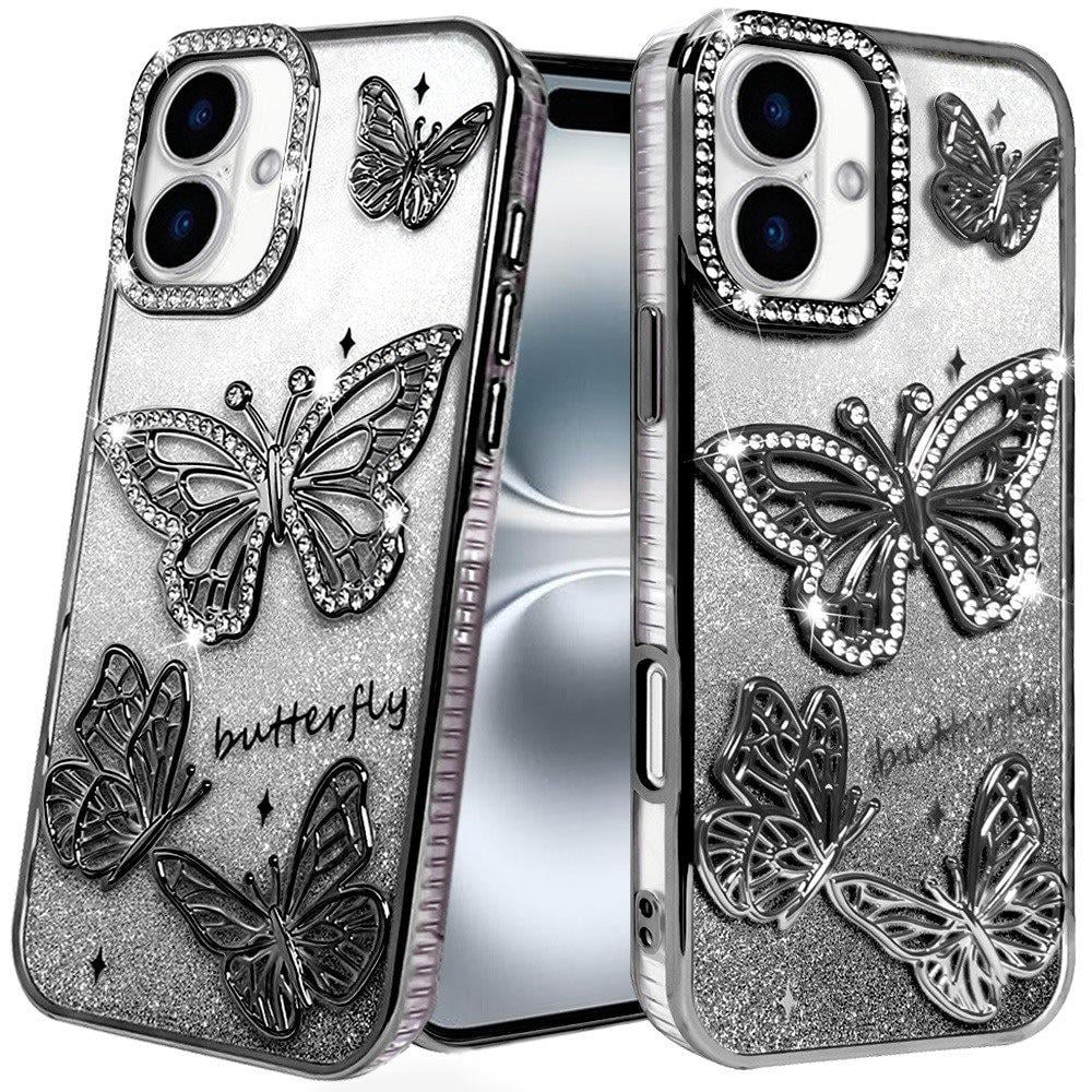 Phone Case for Apple iPhone 16 Butterfly Freedom Shimmer Glitter Thick TPU Shockproof Anti Slip Durable Protective Design Cover