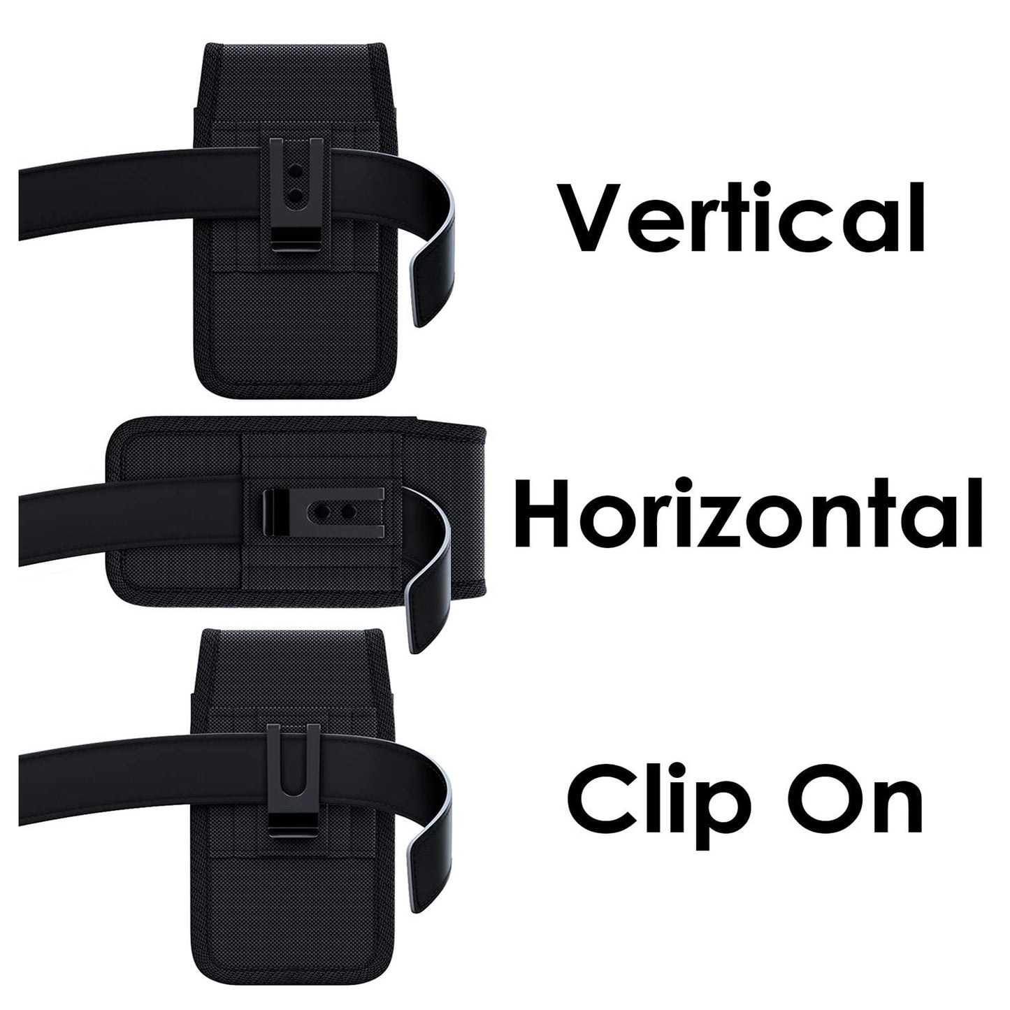 For Apple iPhone 16 (6.1") Pouch Case Universal Vertical Canvas with Belt Clip Loop Holster Military Grade Cell Phone Holder Waist Pouch Cover [Black]