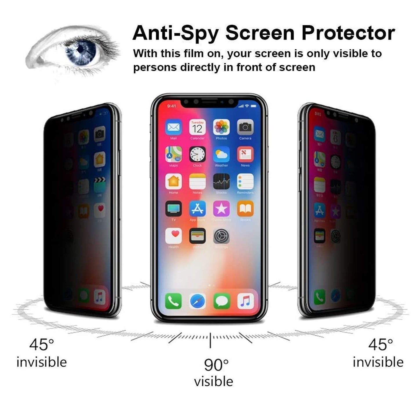 For Apple iPhone 16 Pro Max (6.9") Privacy Screen Protector Anti Spy 9H Dark Tempered Glass Screen Film Guard Case Friendly Case Cover Black