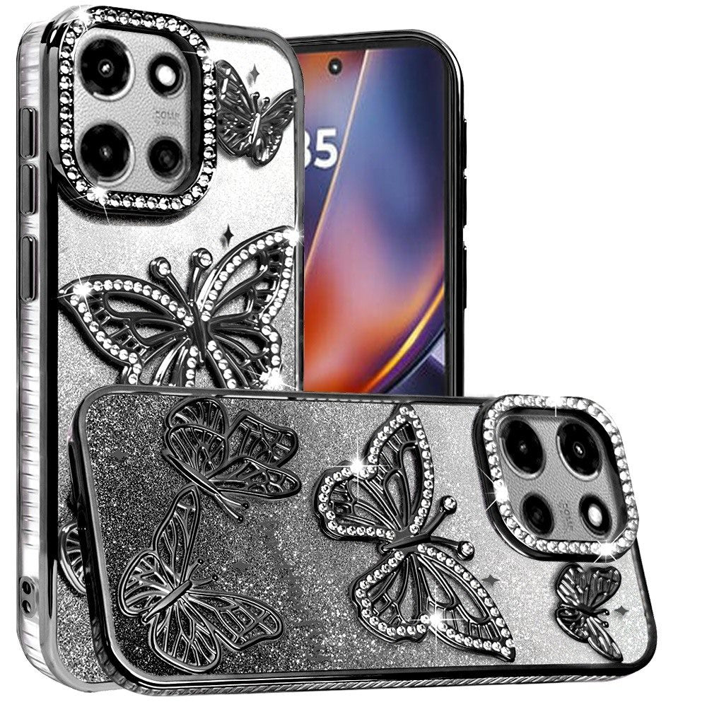 For Motorola Moto G 5G 2025 Luxury Butterfly Sparkle Glitter Diamond Crystal Rhinestone Shimmer Bling Plating Thick TPU Hard PC Case Cover