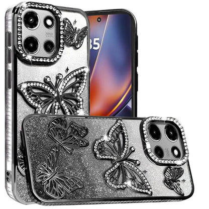 For Motorola Moto G 5G 2025 Luxury Butterfly Sparkle Glitter Diamond Crystal Rhinestone Shimmer Bling Plating Thick TPU Hard PC Case Cover