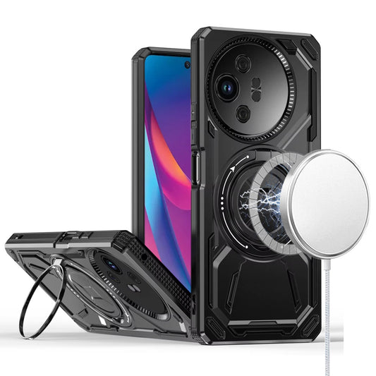 For TCL 50 XL 5G Hybrid Magnetic Ring and 360° Rotational Kickstand with MagSafe Compatible, Military Grade Drop Protection Case Cover Black